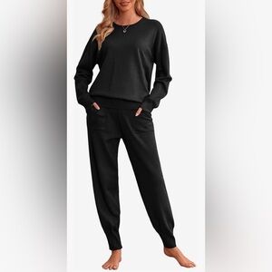 2 pc Jogger Style Black Lightweight Loungwear Set